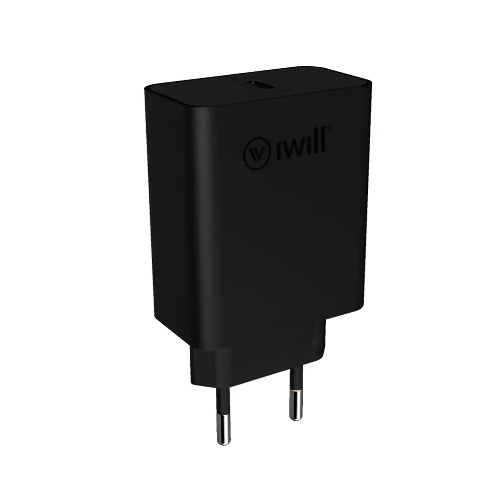 Adaptador de Parede com 1 USB-C PD 20W Preto - PD Charger - iWill