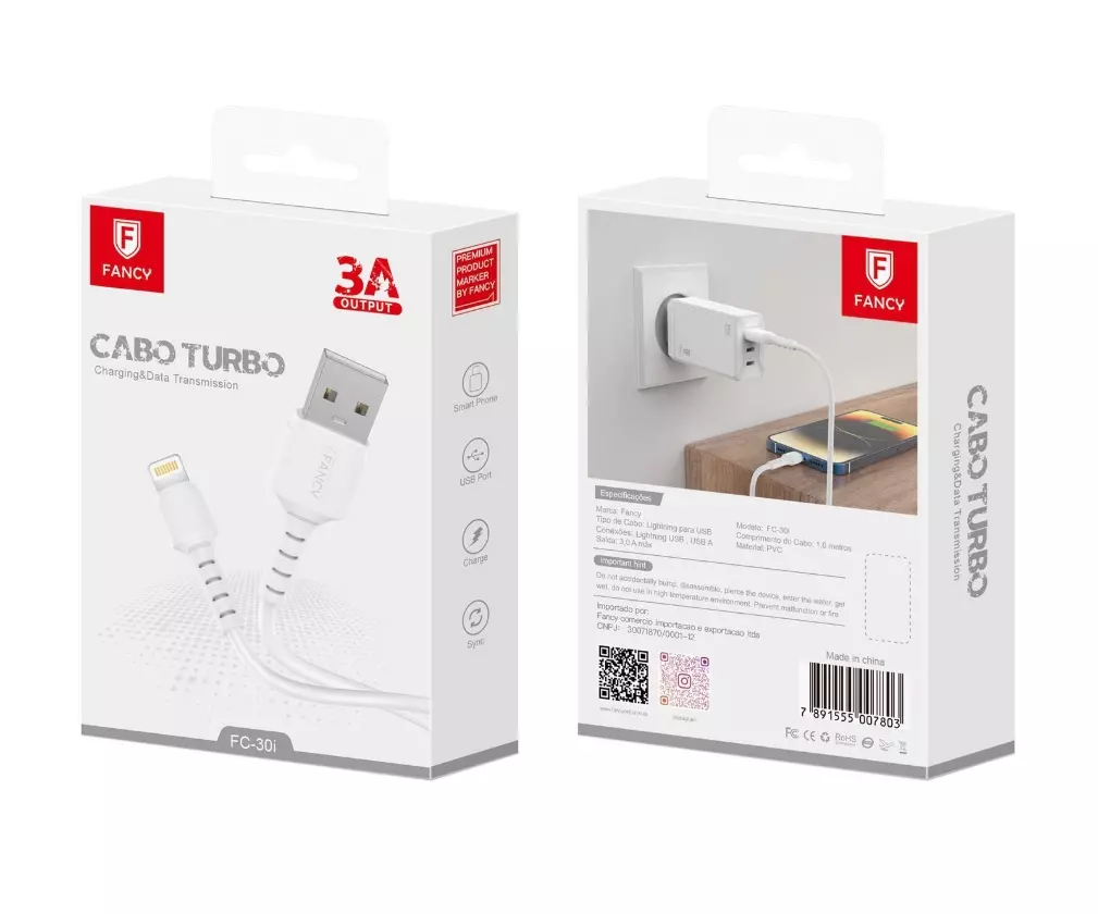 Cabo Turbo 3A USB Para iPhone - FC30i Fancy