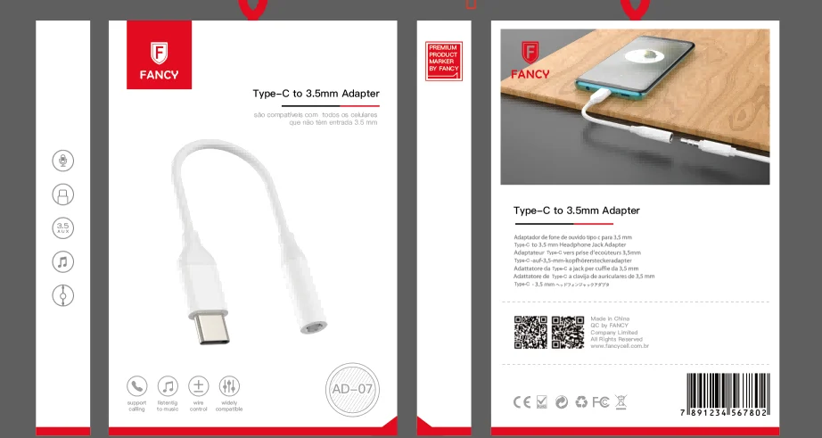 AD07 – Adaptador Tipo C para Fone P2 com Chip DAC Fancy