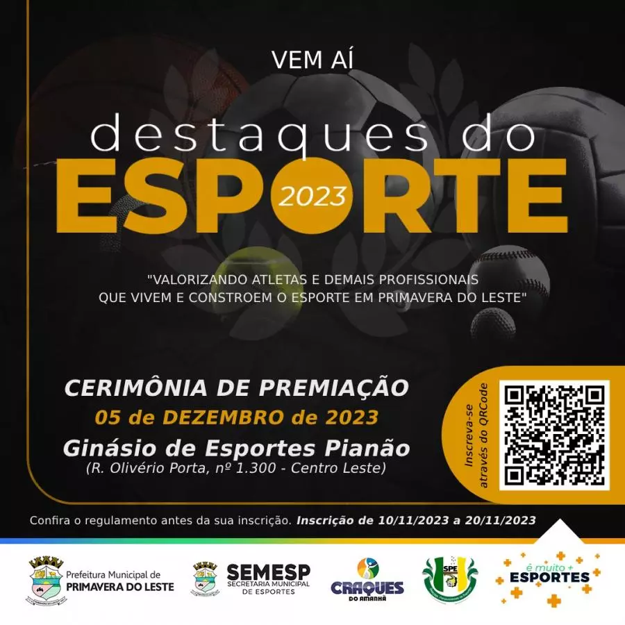 Prefeitura de Primavera do Leste anuncia 2ª Edição do Prêmio Destaques do Esporte