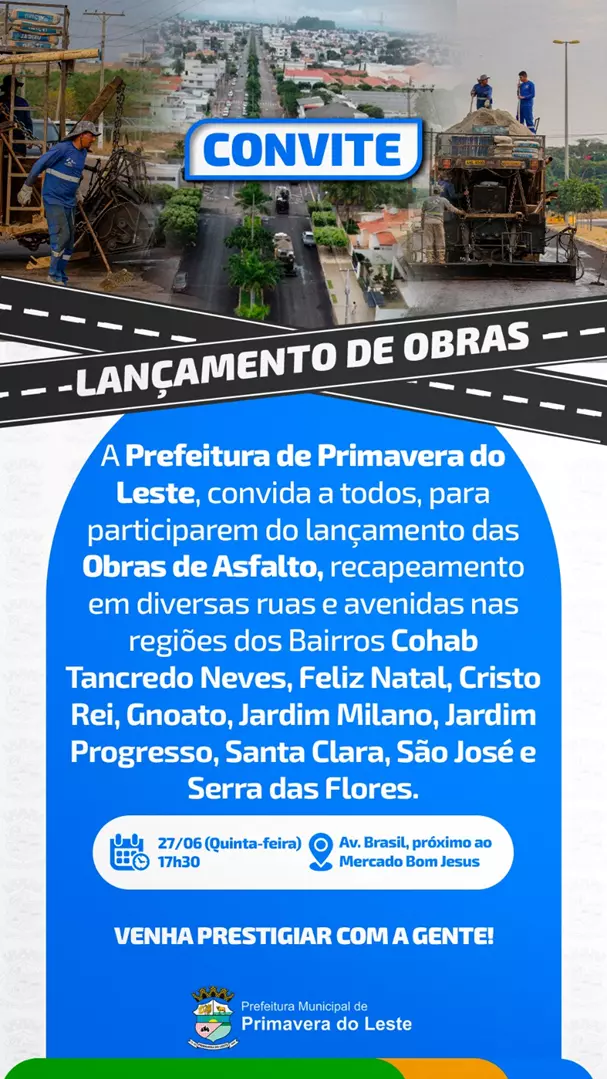 Prefeitura lança obras de asfaltamento em 9 bairros – festival de obras e inaugurações