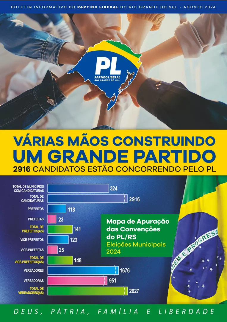 Partido Liberal RS Lança Informativo Mensal de Agosto de 2024 com Destaques para Convenções e Crescimento Partidário