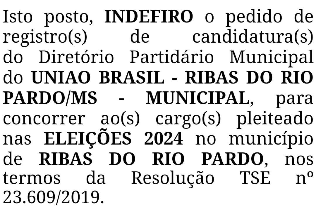 Em Ribas, União Brasil fica sem candidatos a vereador com decisão judicial