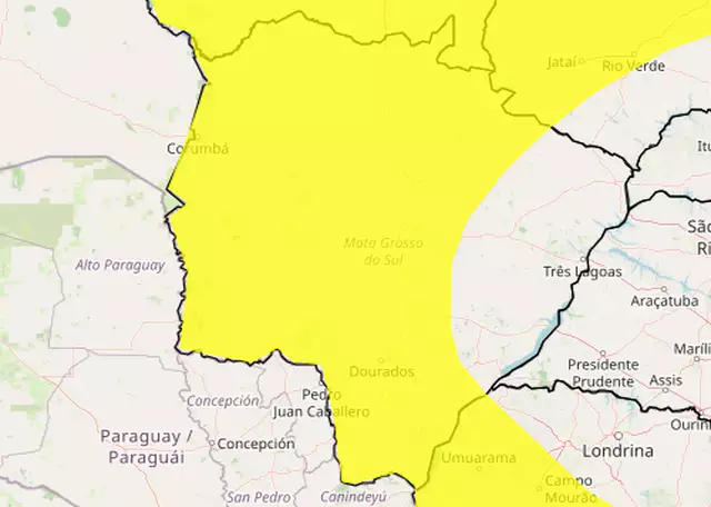 MS tem 70 municípios em alerta para chuvas e ventos de 60 km/hora