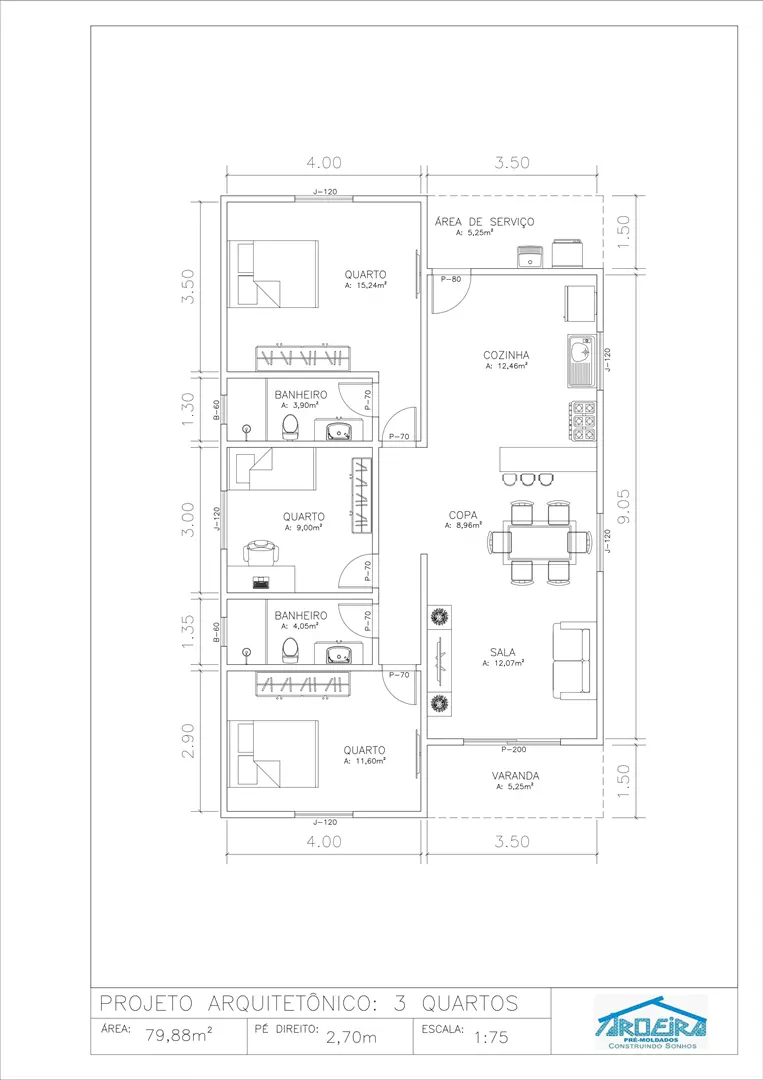 Projetos com 3 quartos