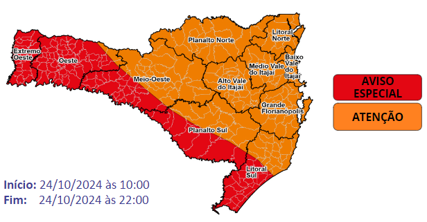 Aviso Meteorológico: Temporais com Vendavais nesta Quinta-feira (24) em SC