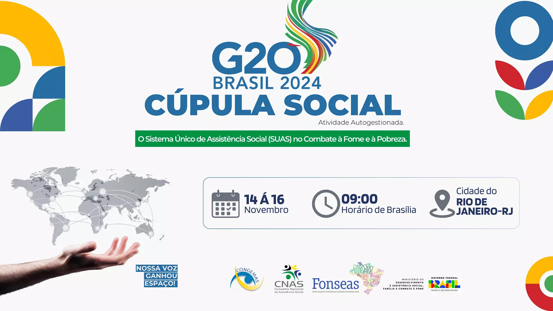 Congemas Mobiliza para a Cúpula Social do G20 no Rio: Participe dos Debates sobre Fome, Desigualdades e Justiça Climática.