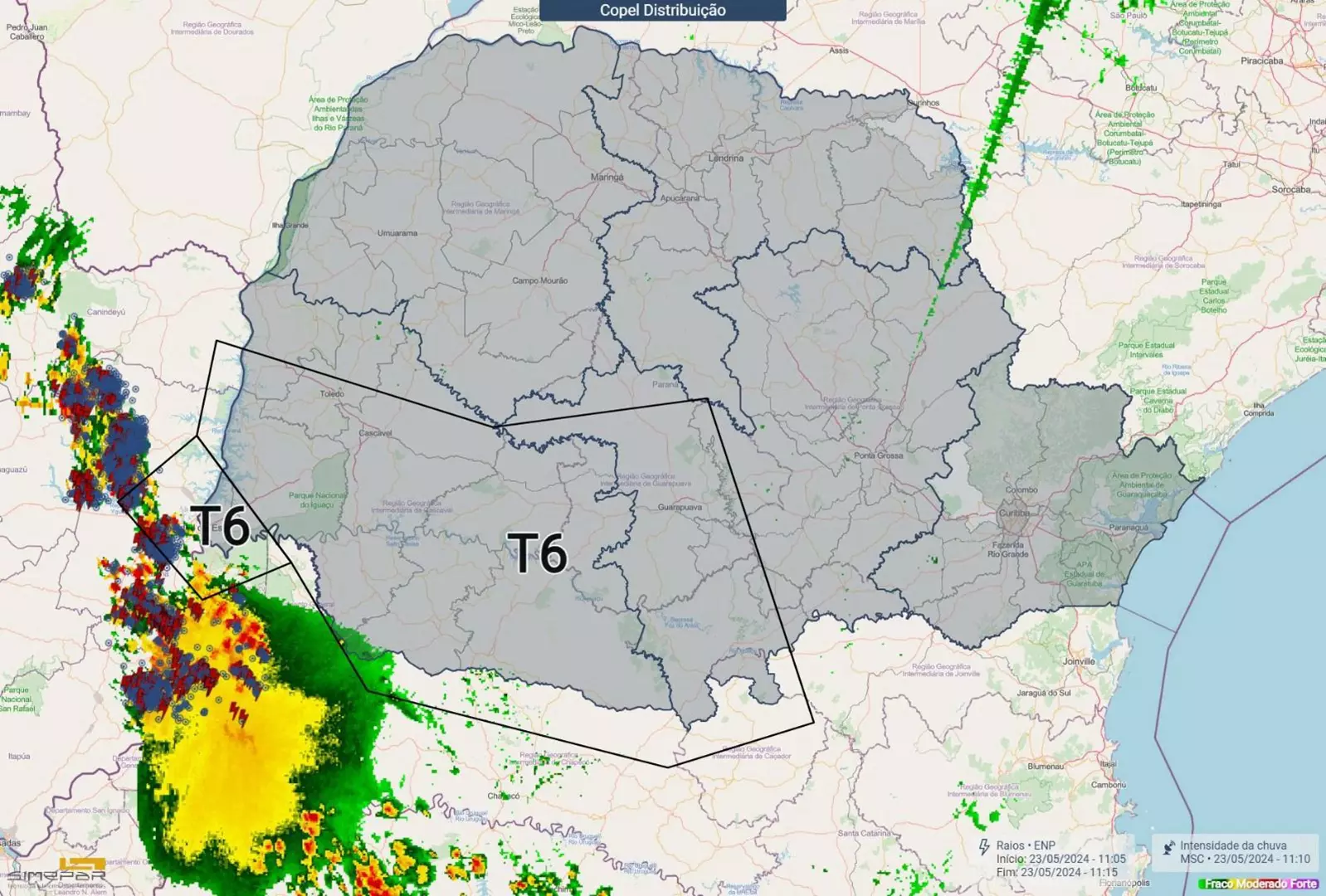 Simepar e Copel alertam para tempo severo em regiões do estado