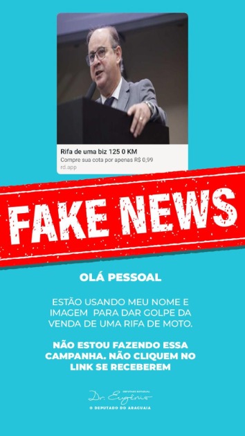 Golpista usa imagem do deputado Eugênio em rede social para aplicar golpe com rifa!