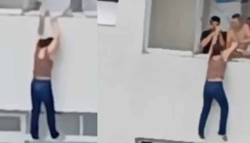 Mulher escorrega e fica pendurada em janela após tentar limpar vidro; vídeo