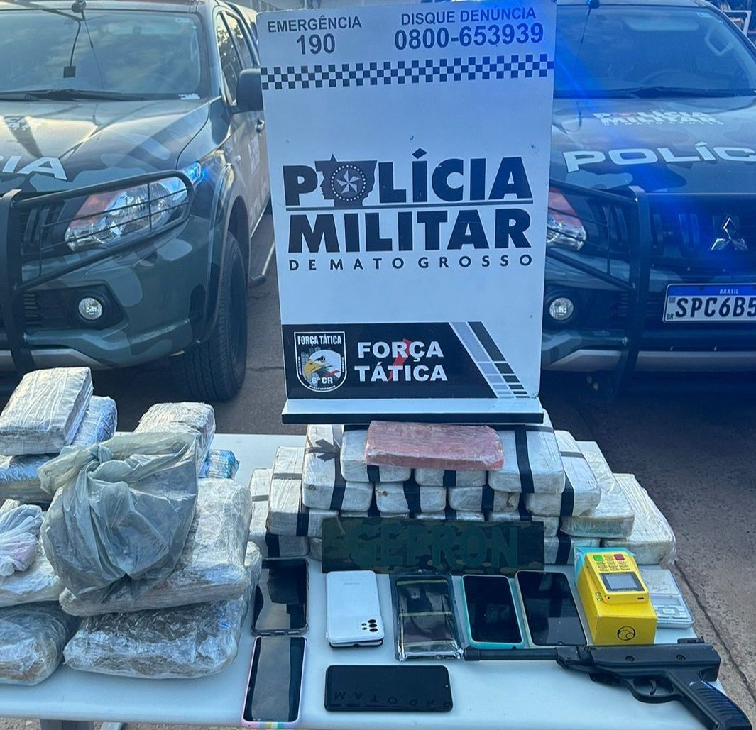 Força Tática e Gefron prendem dupla e apreendem adolescente com 27 quilos de drogas em Cáceres