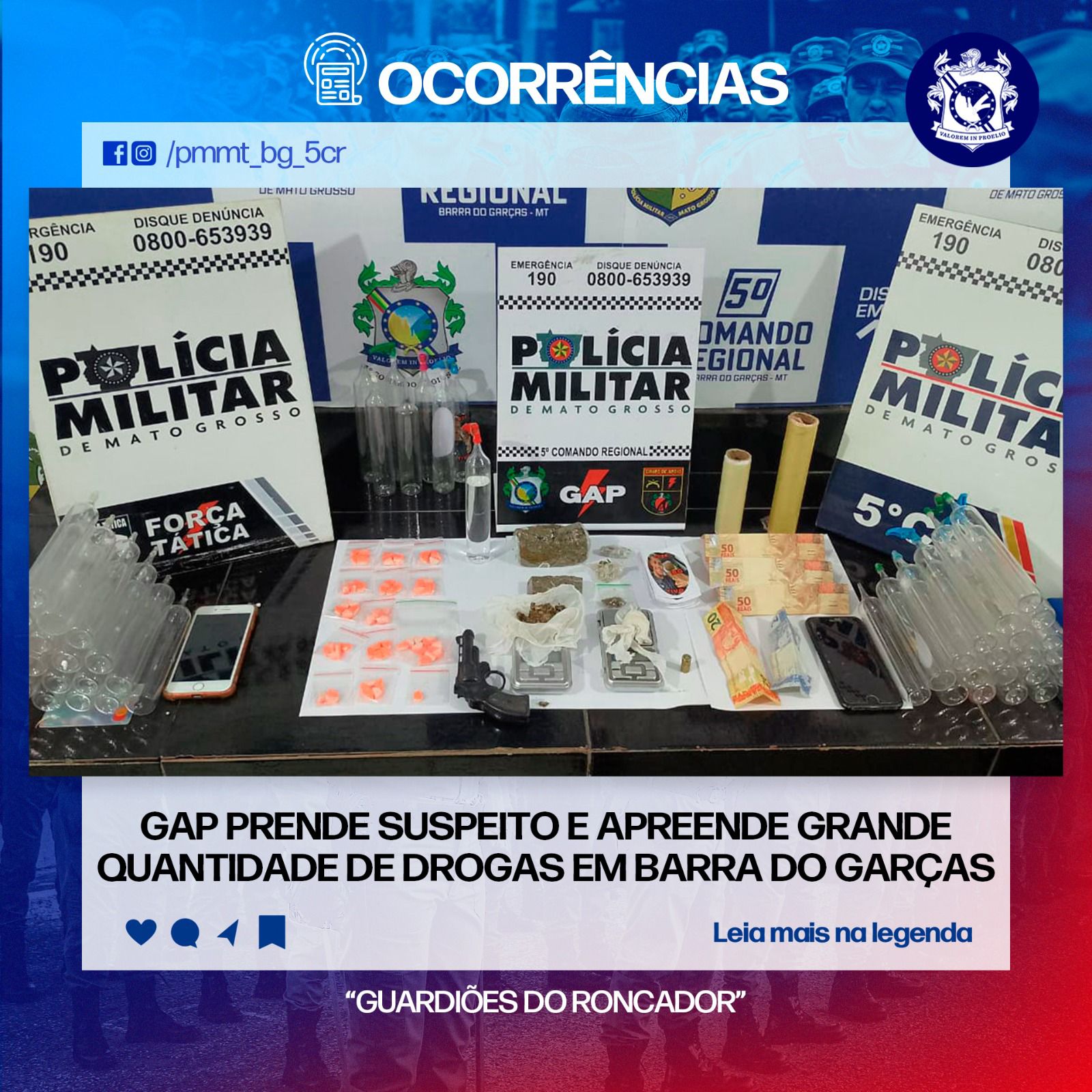 GAP prende suspeito e apreende grande quantidade de drogas em Barra do Garças MT