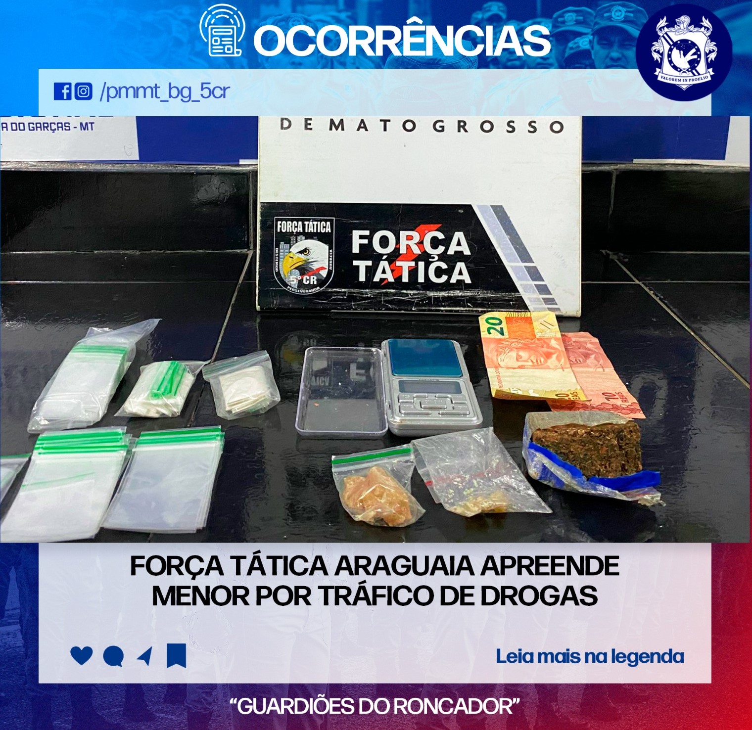 Força tática Araguaia apreende menor por tráfico de drogas