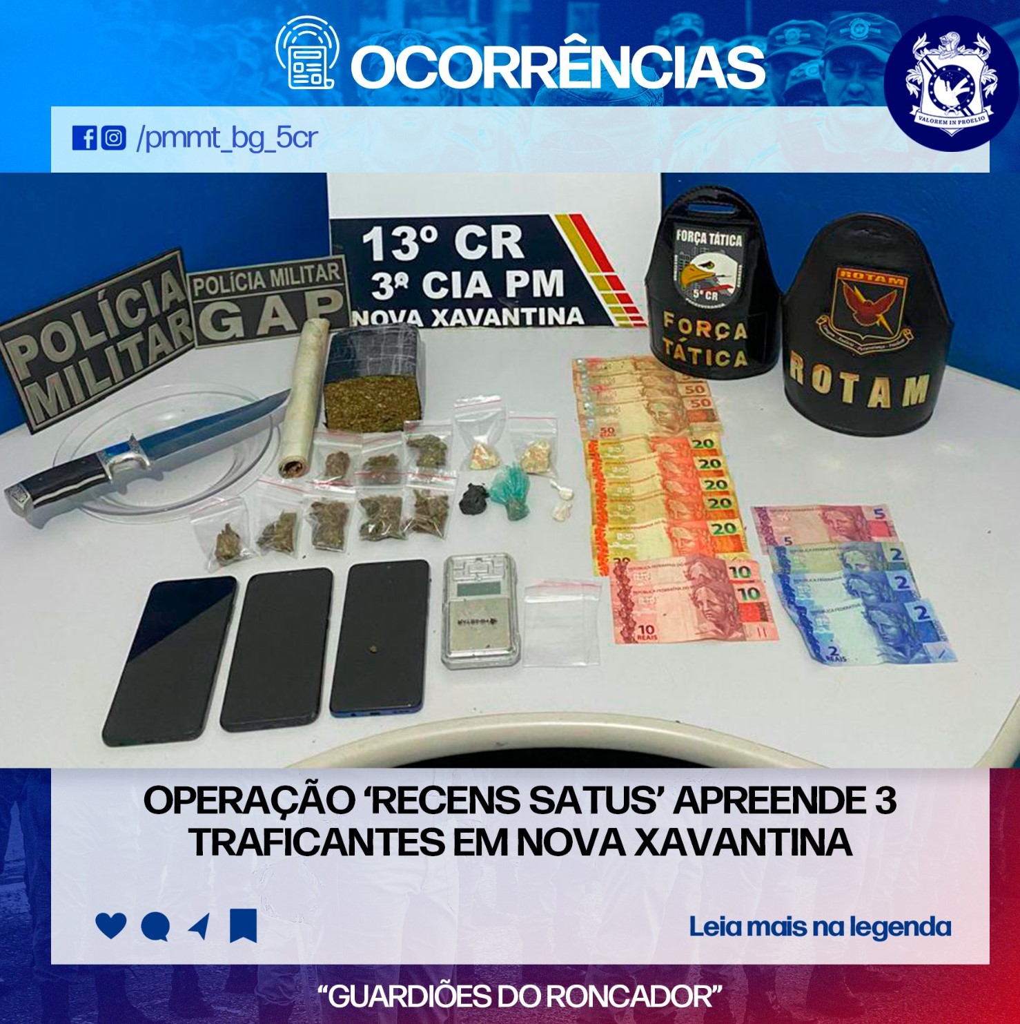 OPERAÇÃO ‘RECENS SATUS’ APREENDE 3 TRAFICANTES EM NOVA XAVANTINA