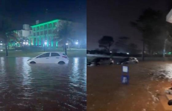 Forte chuva alaga ruas na região central de Barra do Garças