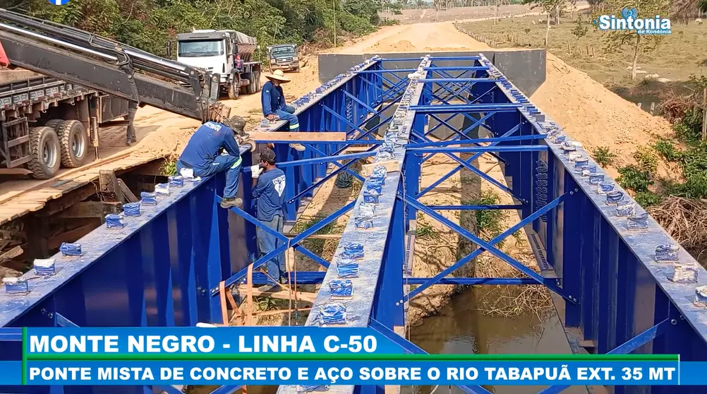 MONTE NEGRO: PONTE SOBRE O RIO TABAPUÃ DA LINHA C-50, ESTÁ QUASE PRONTA PARA CONCRETAGEM