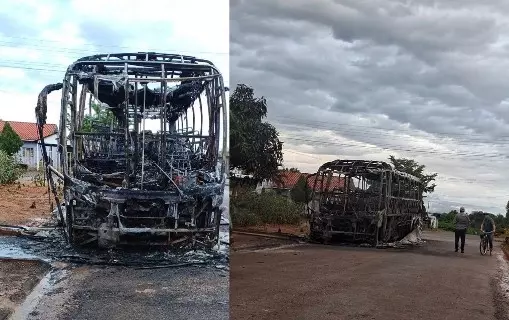 Ônibus e caminhão baú são incendiados durante a madrugada em Mirante da Serra, RO