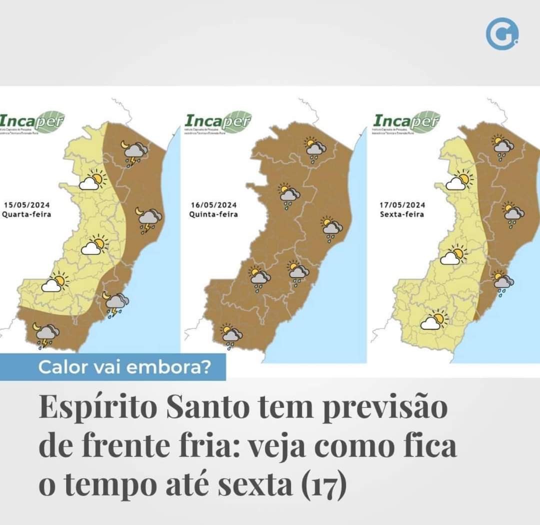 Espírito Santo tem previsão de frente fria: veja como fica o tempo até sexta (17) !