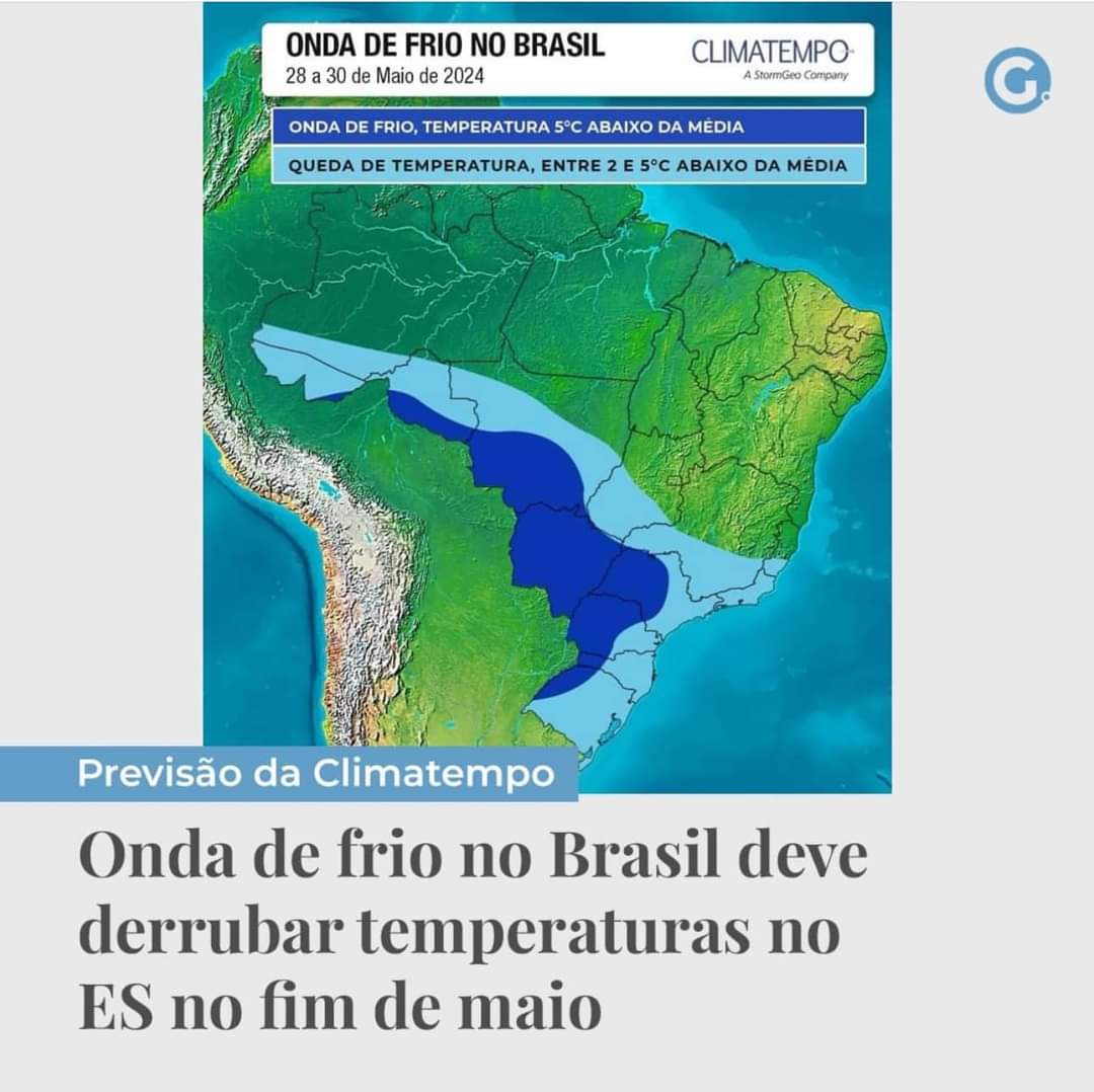 Onda de frio no Brasil deve derrubar temperaturas no ES no fim de maio !