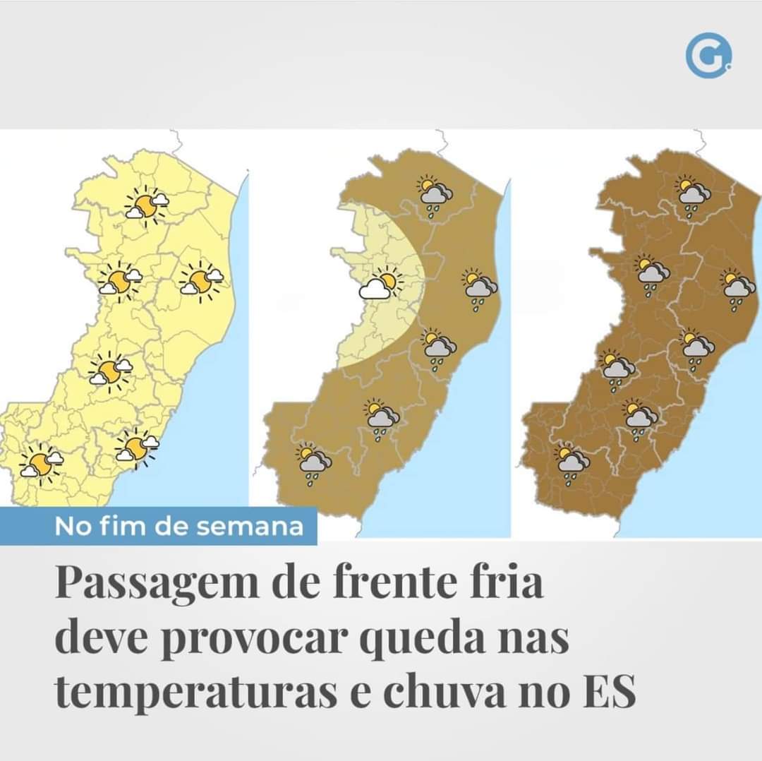 Passagem de frente fria deve provocar queda nas temperaturas e chuva no ES