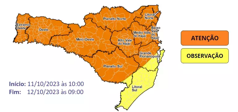 SC pode registrar chuva volumosa acima de 100 mm