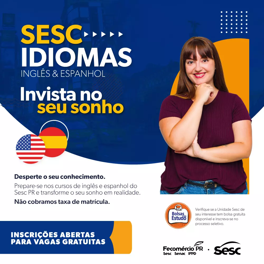 Sesc PR oferta 890 vagas gratuitas de cursos de idiomas em todo o estado