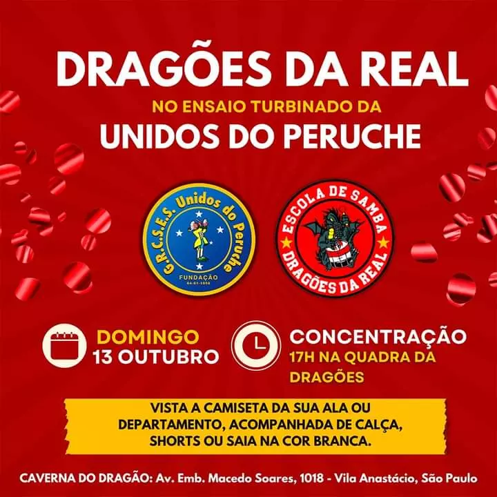 Dragões da Real é a convidada do Unidos do Peruche em ensaio Turbinado deste domingo (13)