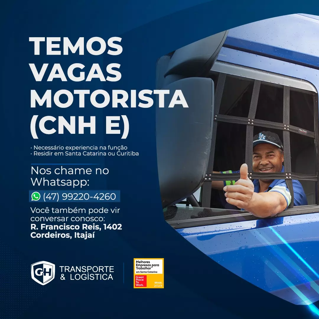 A imagem mostra uma divulgação de vagas para motoristas carreteiros na GH Transporte