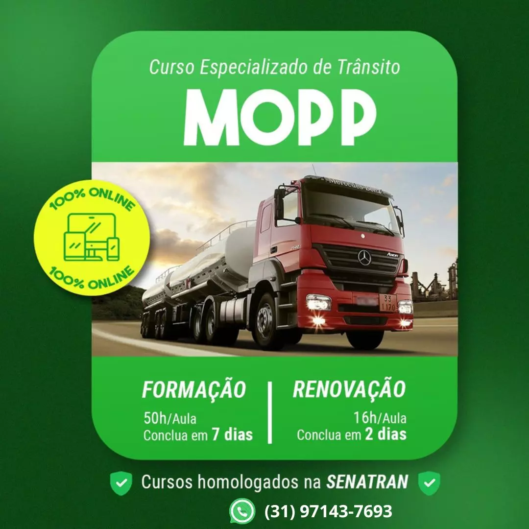 A imagem mostra uma divulgação de curso MOPP do Clube do Motorista