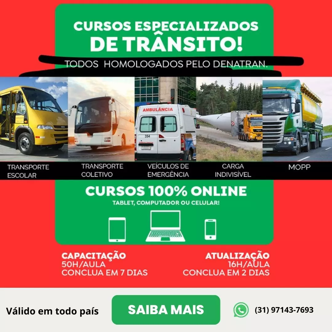 A imagem mostra uma Divulgação de cursos especializados para Motoristas do Clube do Motorista