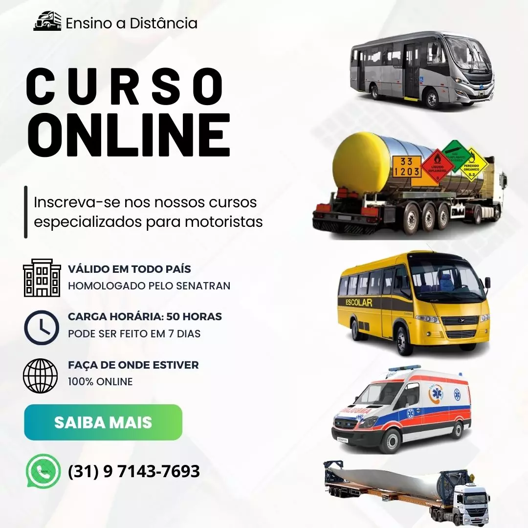 A imagem mostra uma Divulgação de cursos especializados para Motoristas do Clube do Motorista