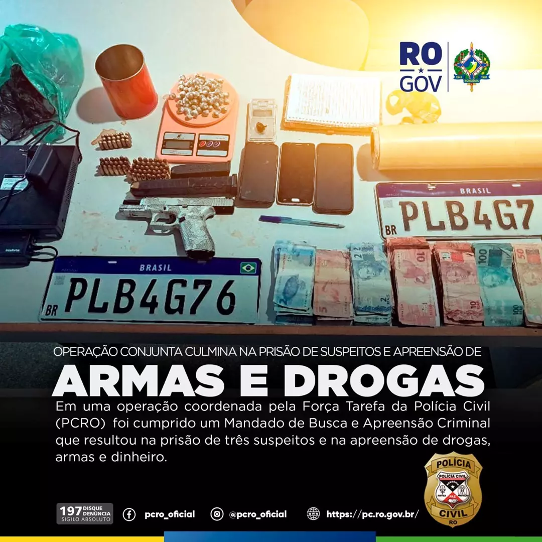 Operação conjunta das polícias Militar Civil de Rondônia culmina na prisão de suspeitos e apreenção de drogas e armas