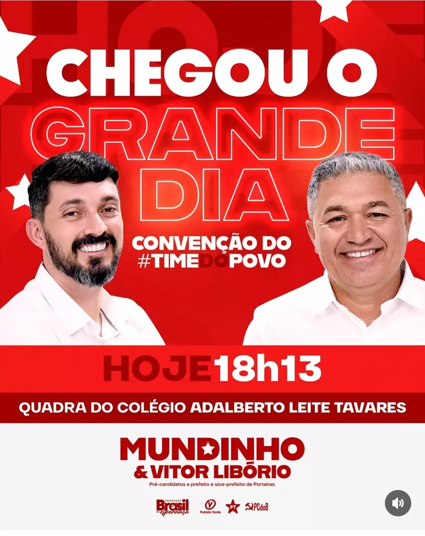 Nesta sexta-feira convenção partidária em Porteiras vai homologar candidatura de Mundinho Inácio e Vitor Libório