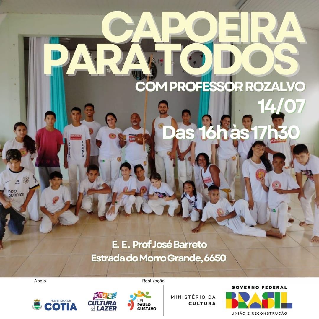 Ísis receberá mais uma edição do projeto ‘Capoeira para Todos’, no dia 14/07