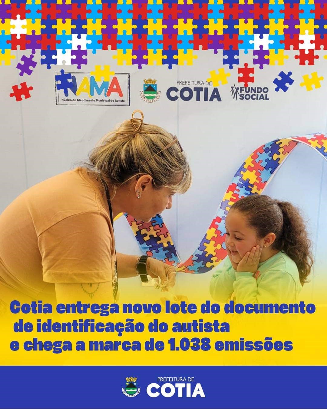 Cotia entregou mais 70 Carteiras de Identificação da Pessoa com Transtorno do Espectro Autista (CIPTEA) no Núcleo de Atendimento Municipal do Autista (NAMA).