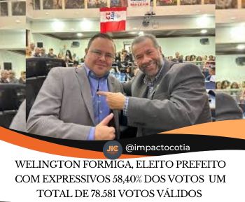 Welington Formiga, eleito prefeito com expressivos 58,40% dos votos  um total de 78.581 votos válidos