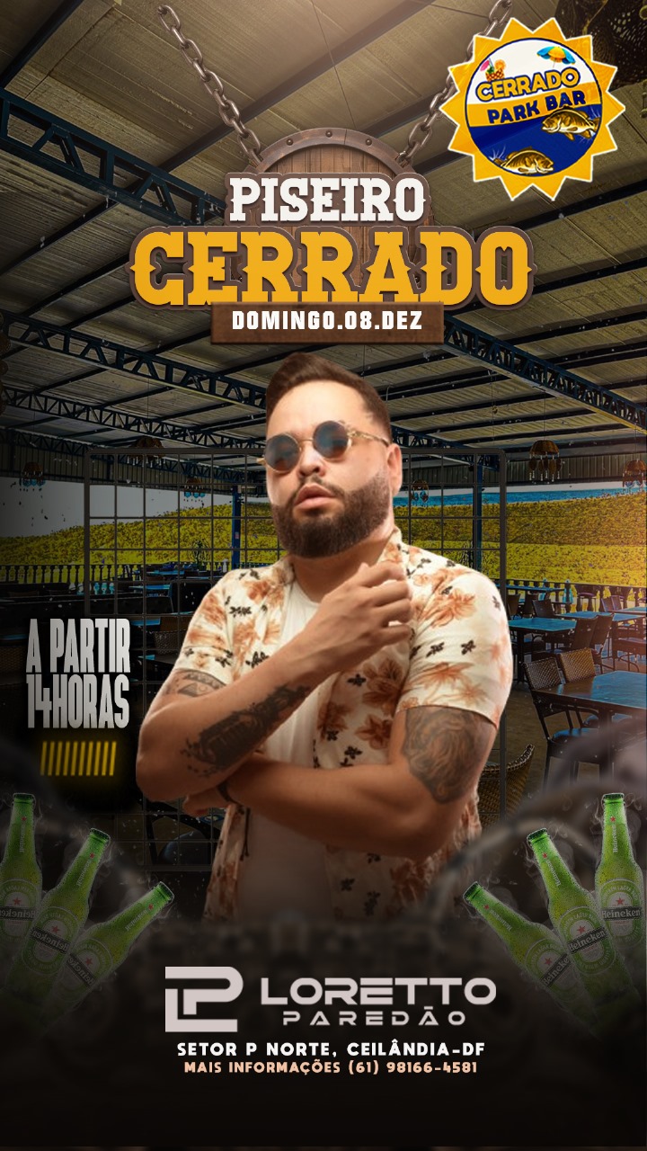 Domingo 8/12 vai ter show no Cerrado Park Bar com Loretto Paredão