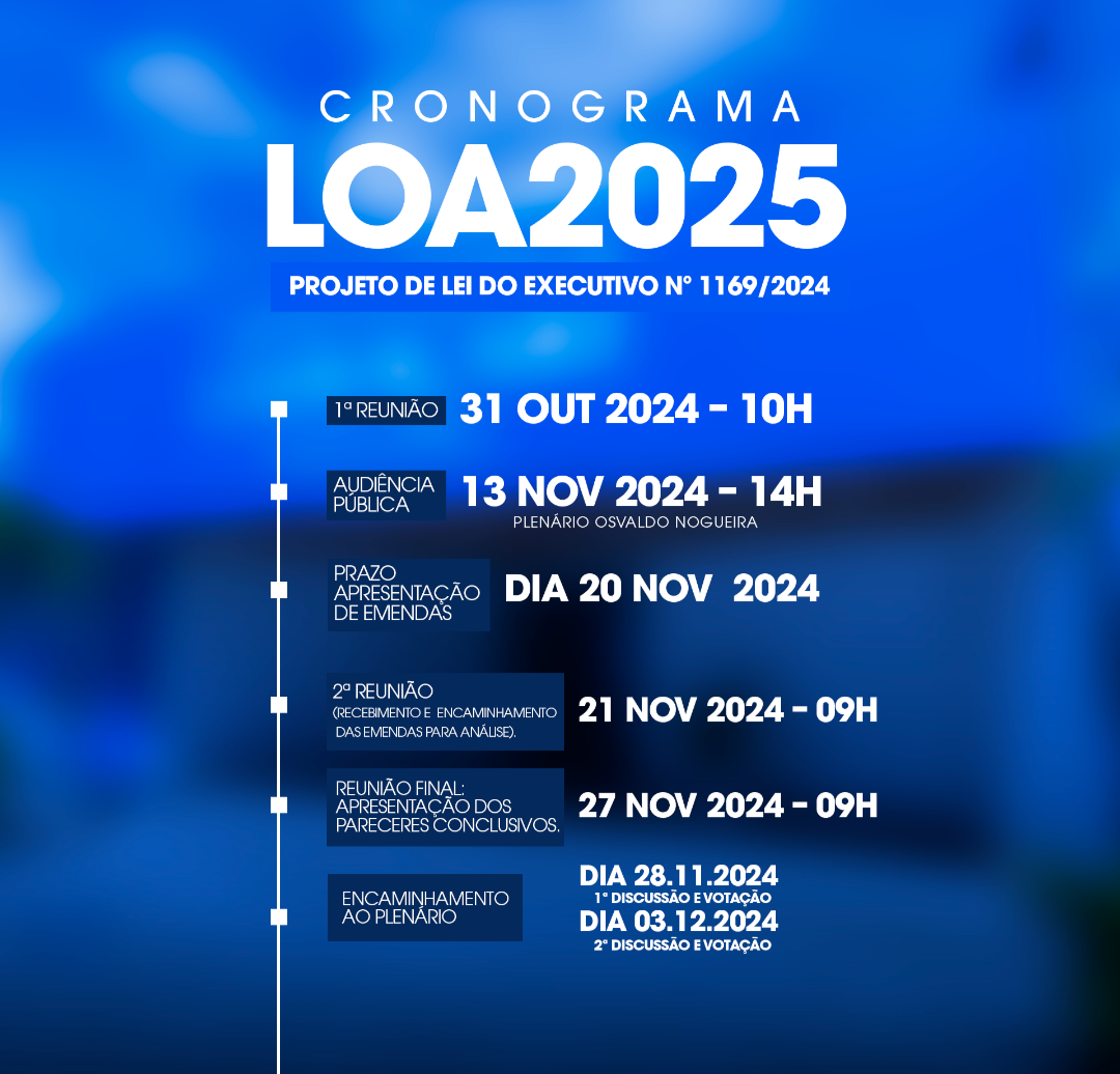 Comissão de Finanças e Orçamento divulga cronograma de tramitação da LOA 2025; Audiência Pública acontecerá dia 13