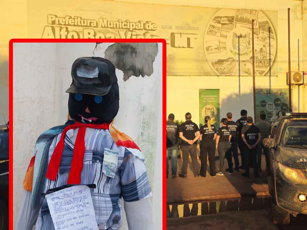 Boneco de Judas amanhece na porta da Prefeitura de Alto Boa Vista (MT) com bilhete alarmante sobre corrupção