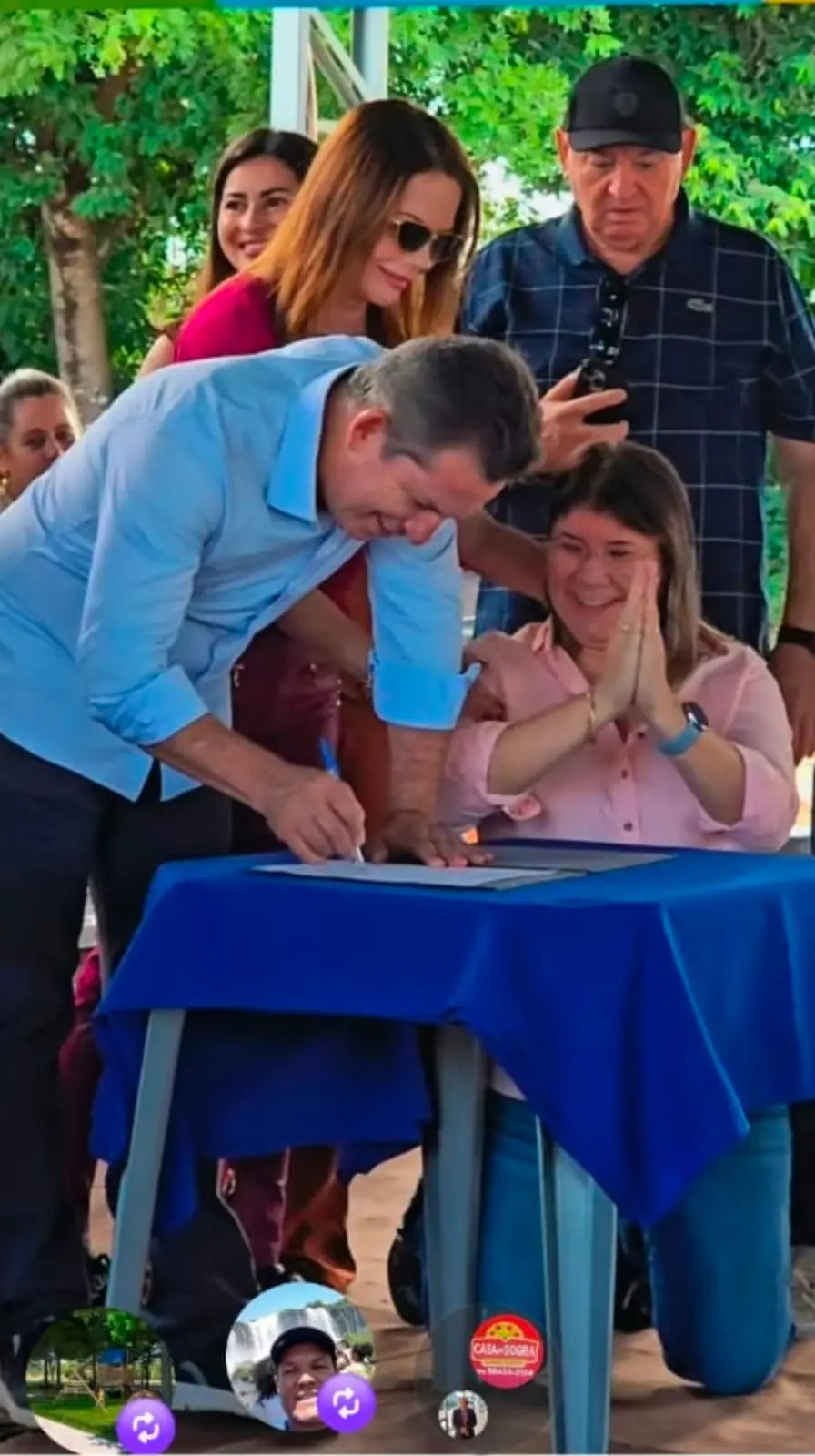 JANAILZA TAVEIRA SE AJOELHA, SE EMOCIONA E CELEBRA AO LADO DE MAURO MENDES A CONQUISTA HISTÓRICA DA MT-100 PARA O ARAGUAIA.