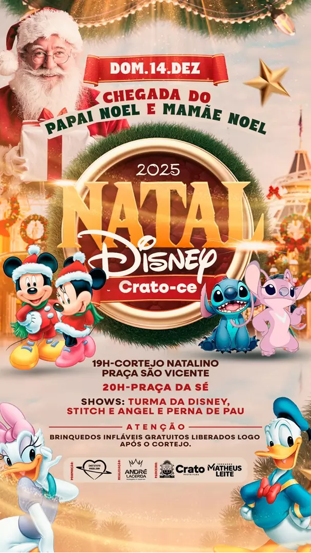 Crato vai receber Natal Disney com cortejo, shows e chegada do Papai Noel